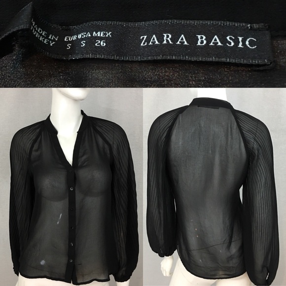 SOLD Sz Small Zara Sheer V-Neck Long Sleeve Blouse - Picture 8 of 8